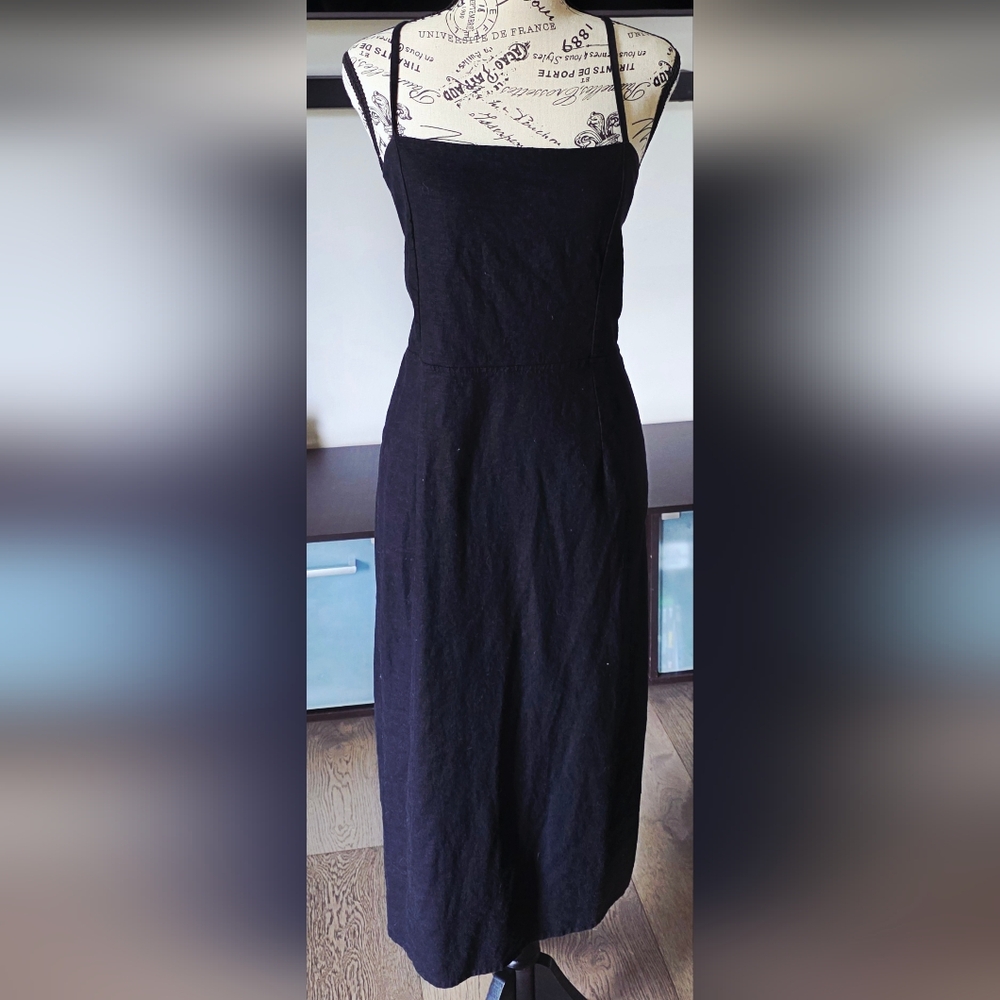 Women's Plus Size 16 Little Black Dress LBD Corset Back Lace Up Midi Slit Strap - Picture 4 of 16